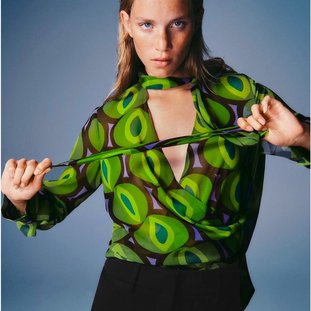 Zara Green Patterned Women's Top